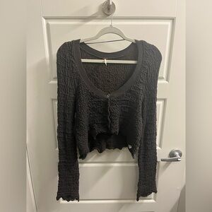 Free people dark green size M button up cropped sweater cardigan